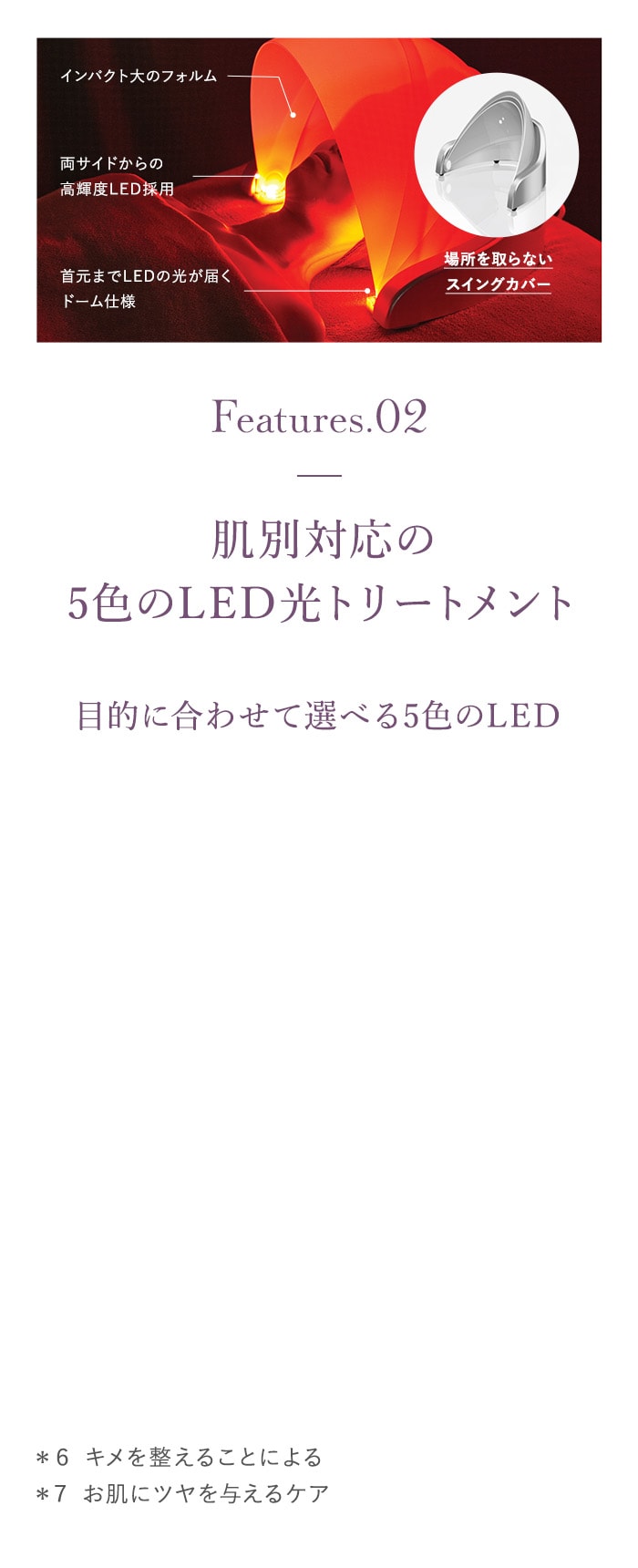 肌別対応の5色のLED光トリートメント
