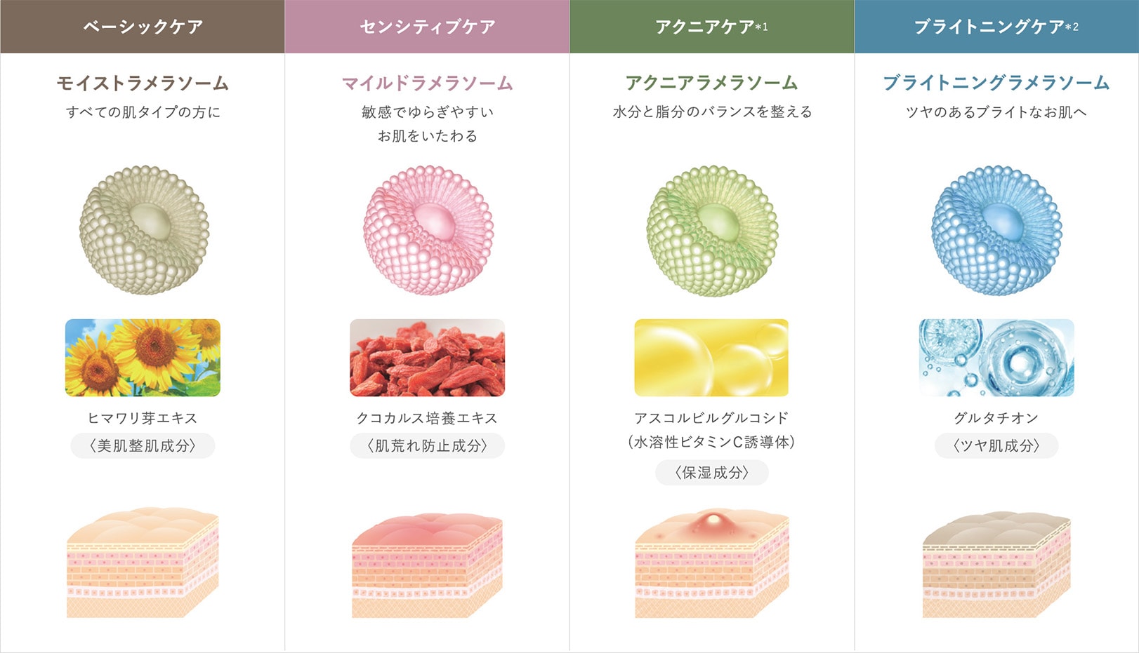 4種の「OTラメラソーム®」による肌別ケア